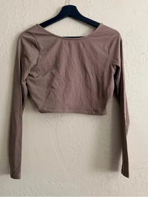 Free People Cropped Long Sleeve Scoop Neck Top - Brown thumbnail 2