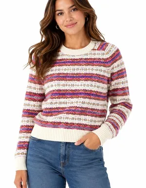 J.Crew Striped Fair Isle Crew Neck Sweater Sz SM Cozy Cabincore thumbnail 1