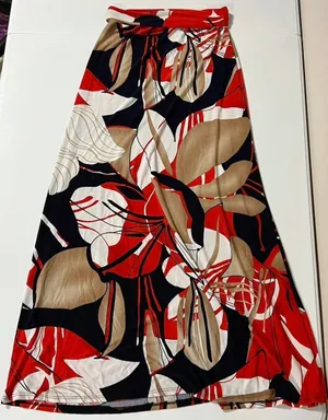 Got Style USA Orange Tan White Abstract Floral Y2K Fold Over Maxi Skirt Bottoms Size S 🧡🤎✨ thumbnail 1