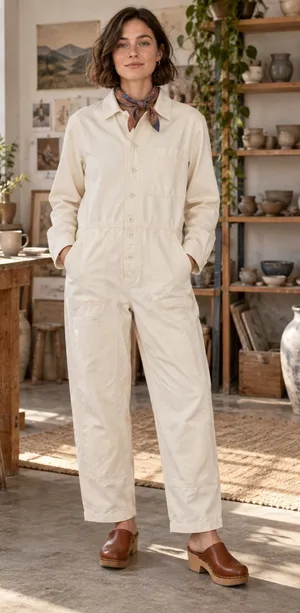 NWT Universal Thread Cream Utility Jumpsuit Long Sleeve Boilersuit Size 8 thumbnail 1
