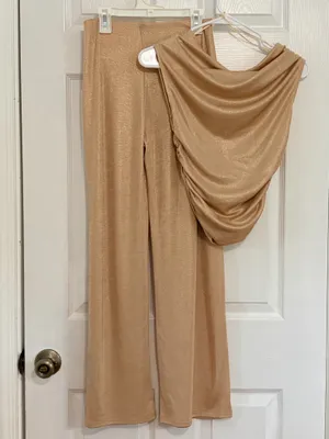 ZARA Gold Metallic Shimmer Draped Top Wide Leg Pants Set Party NYE Glam Holiday M thumbnail 3