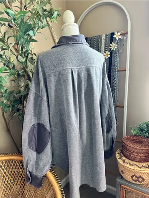 Free People Ruby Distressed Oversized Jacket Gray Large thumbnail 11