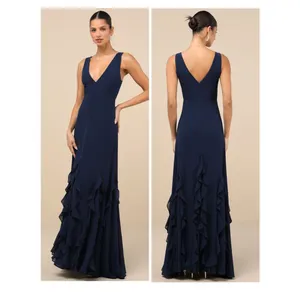 Lulus Alorna Dark Navy Sleeveless Ruffled Maxi Dress Size Small NWT Whimsical thumbnail 2