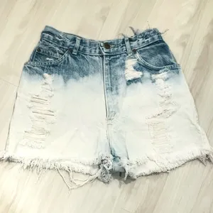 Chic Ombre dip dye ripped blue white denim jean shorts size 2 frayed hem thumbnail 2