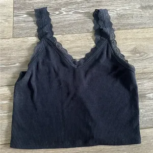 American Eagle Lace Navy Blue Ribbed Tank Top thumbnail 1