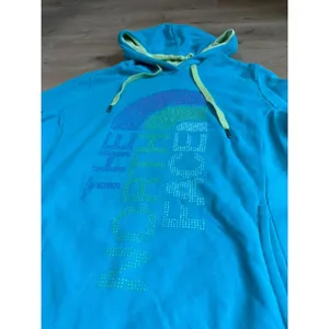 Womens The North Face pullover hoodie blue green logo outdoors hiking size L thumbnail 6