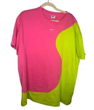 Nike Uphoria Cut and Sew Center Swoosh Short-Sleeved T-Shirt Size XL Pink Green thumbnail 1