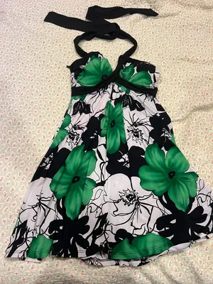 Strapless Green Floral Halter Dress - Women's Summer Style thumbnail 1
