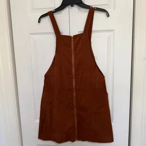 Romwe Rust Brown Corduroy Front Zip-Up Mini Overall Dress thumbnail 3