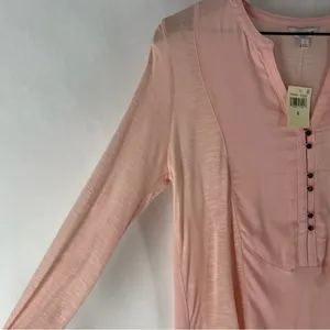 Lucky Brand Light Pink Woven Mix Henley Top Size‎ S thumbnail 5