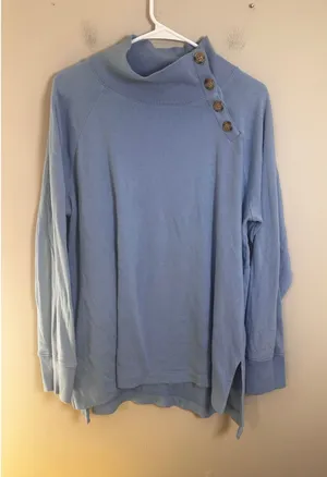 J.Crew Wide Button-Collar‎ Tunic Sweatshirt Cloudspun Fleece Light Blue AP649 L thumbnail 1
