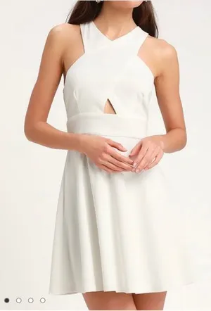 Lulus So Sophisticated White Cutout‎ Skater Dress MEDIUM thumbnail 1