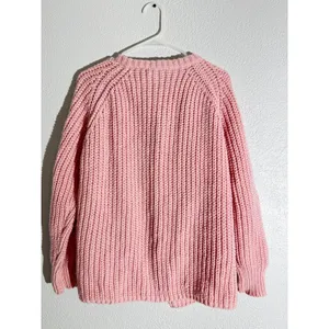 Pink Chunky Knit Button-Up Cardigan Sweater – Size Large Description: thumbnail 5