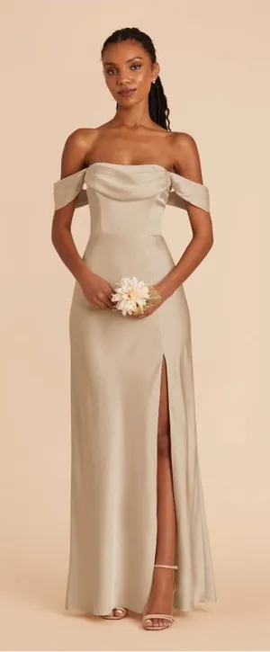 Birdy Grey Mia Dress Womens XS Champagne Satin Cowl Maxi Slip Formal Wedding thumbnail 1