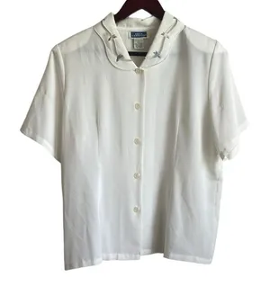 VTG Bryn‎ Connelly Women Blouse 12 Ivory Sheer Embroidered Peter Pan Collar thumbnail 1