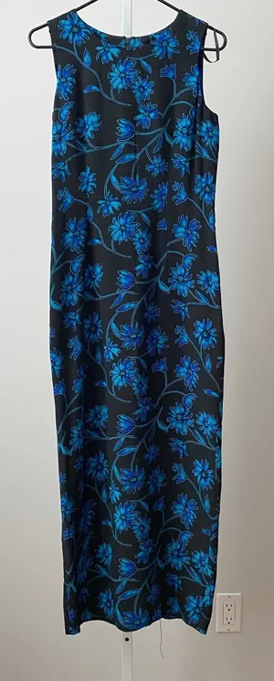 Spenser Jeremy‎ 100% Silk Moody Floral Sleeveless Maxi Dress 10 Black Blue thumbnail 1