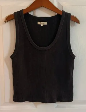 Madewell Waffle Knit Scoop Neck Crop Tank Dark Grey Medium thumbnail 1