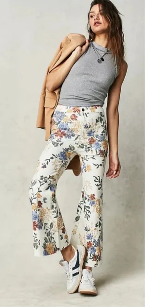 We The Free free people FREE PEOPLE Crop YOUTHQUAKE Print Flare Jeans 28‎ nwt thumbnail 1