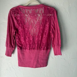 Poof Y2k Pink‎ Cardigan Lace Back Button Down Knit Sweater Top Large Fairy thumbnail 7