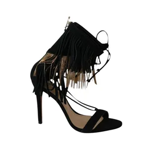 NEW Schutz Fringe Suede Stiletto Sandal Metal and Suede Fringe Black Size 9.5 thumbnail 5
