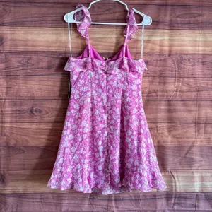 Lulus Pink Floral Ruffle Mini Dress Sleeveless Tie Front Chiffon Size M NEW thumbnail 5