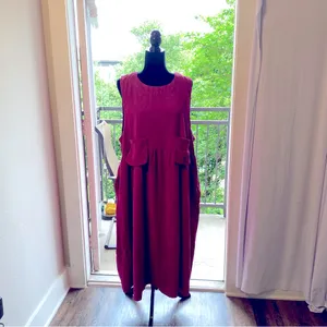 ZENANA Premium Magenta XL Corduroy Overall Popover Jumper Midi Pockets Dress thumbnail 10