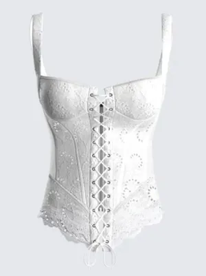 Finesse - Lyle Eyelet Corset Top in White thumbnail 5