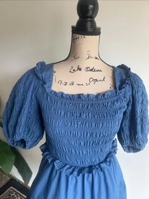 AUREUM Mini Fit And Flare Smocked Blue Dress Size Small thumbnail 4