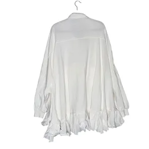 Free People Buttondown Ruffle Hem Shacket Women OS White‎ Oversized Cotton Boho thumbnail 10