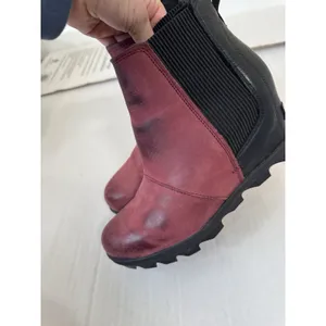 SOREL Leather Wedge Bootie Women 7.5 Red Black Hidden Heeled Joan of Arctic Boot thumbnail 5