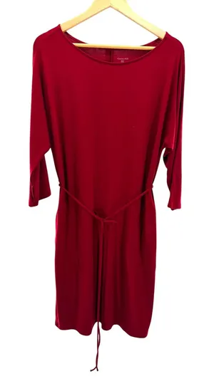 Garnet Hill Womens‎ Burgundy Tencel Lyocell Tie Waist Pocket Dress Red Size M thumbnail 1