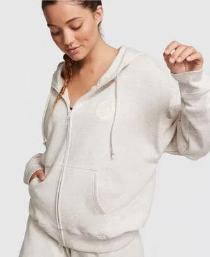 PINK Everyday Fleece‎ Relaxed Full Zip Hoodie in pink thumbnail 1
