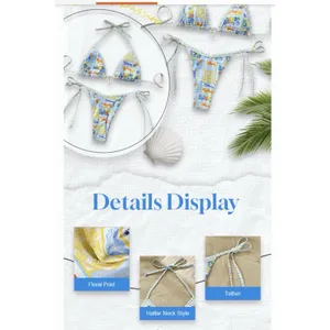 WDIRARA Women's 2 Piece Boho Triangle Bikini Set XXS Blue thumbnail 7