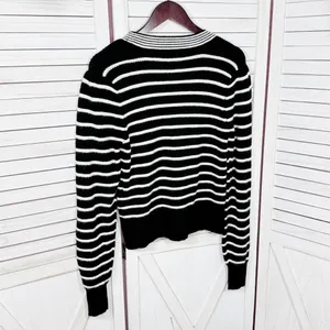 Bagatelle Collection Striped V Neck Cardigan‎ Sweater Black White Small thumbnail 8