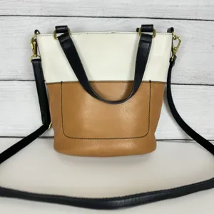 FOSSIL Amelia Bucket Purse Brown/Cream Two-Toned Leather Crossbody‎ Boho Western thumbnail 2