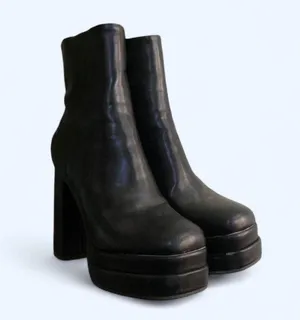 Y2K Chunky Lug Black Platform destroyer bratz combat ankle mid-calf boots gothic biker faux leather booties #grunge #subversive #gorpcore #emo #whimsygoth Women 7.5 Measurements pictured thumbnail 1