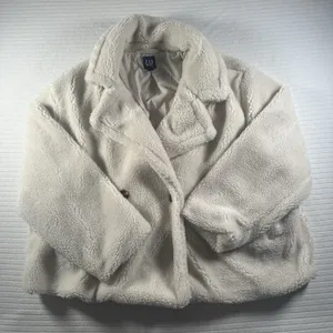 GAP Womens XXL Sherpa Teddy Coat Cream Ivory Fleece Button Jacket Cozy Plush thumbnail 1