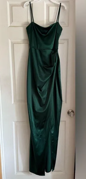 Elegant Green Satin Dress thumbnail 1