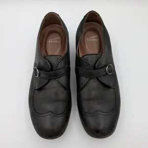 Dansko Livie Black Leather MJ Wingtip‎ Loafer Shoes Monk Strap Womens 39 8.5-9 thumbnail 4