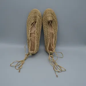 On 34th Kassiani Ballet Flats Lace Up Crochet 6.5 Gold Metallic Knit Ghillie thumbnail 7
