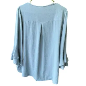 NWT JODIFL size L faux wrap deep V blouson bell sleeves top. thumbnail 2
