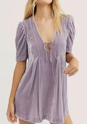 Free people Adele Velvet Tunic Blouse violet/purple size small thumbnail 1
