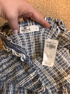 Hollister NWT Blue & White Striped Smocked Ruffle Lettuce Edge Strap Crop Top thumbnail 6