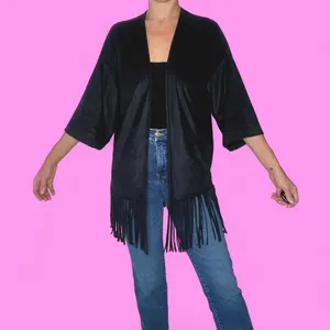 Express Faux Suede Bohemian Festival Fringe Open Cardigan thumbnail 3