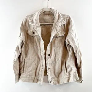 Linda Anderson Long Sleeve Fringe Cotton Jacket Tan Beige Medium thumbnail 2
