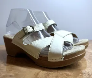 Dansko White Leather Comfort Wedge Sandals Size 39 US 8.5-9 thumbnail 1
