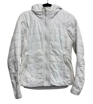 Lululemon Extra Mile Puffer Size 8 White Hooded Quilted Insulated Full Zip‎ thumbnail 1