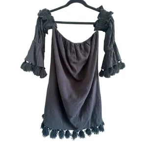 MISA Los Angeles Black Off Shoulder Tassel Mini Dress Boho Festival S thumbnail 5