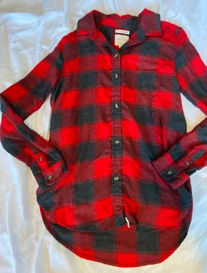 American Eagle red and black boyfriend flannel thumbnail 1
