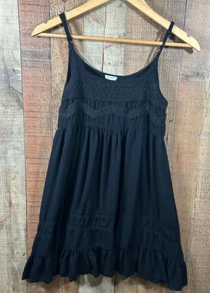 En Creme Black Crochet Lace Mini Dress Small Boho Fairy Grunge Babydoll thumbnail 1